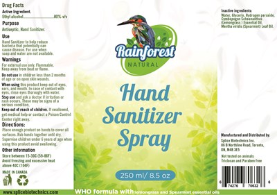 Label (Rainforest Natural Spray Usafdacder)